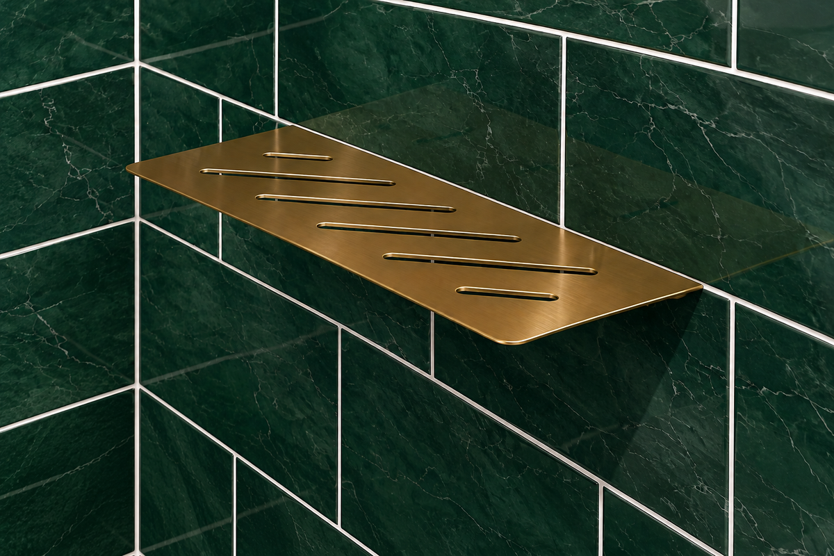 Genesis Straight Stainless Steel Shower Shelves (300x135x1.4mm) Various Colours