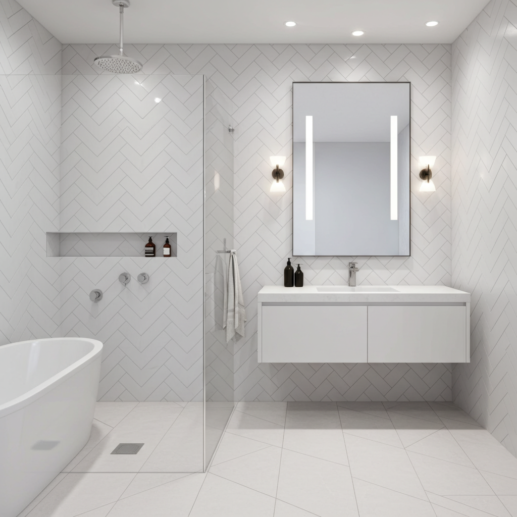 Flat Metro Tile, Gloss White Ceramic Wall Tile 200x100mm