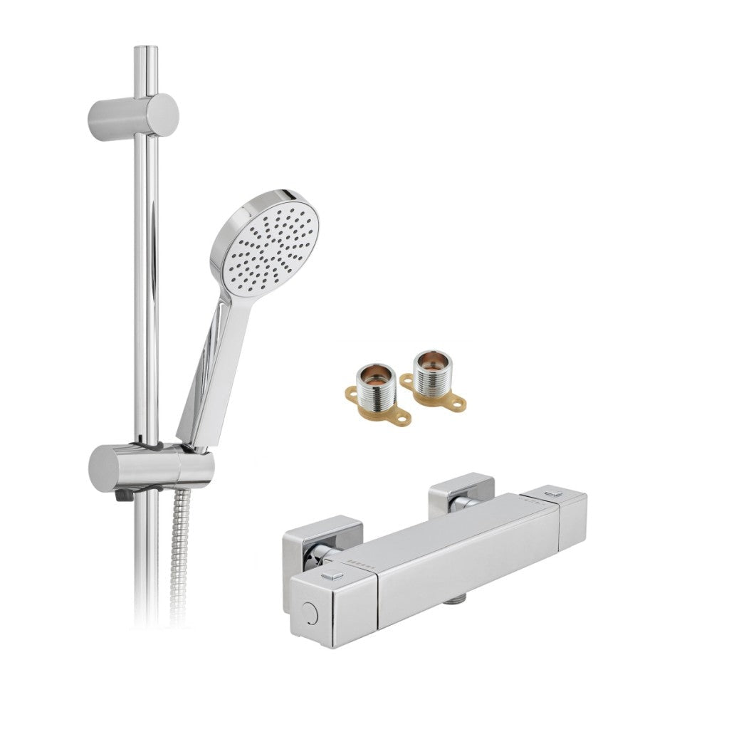 Cube Thermostatic Shower Bar Mixer and Kit - FMV TILES & BATHROOMS