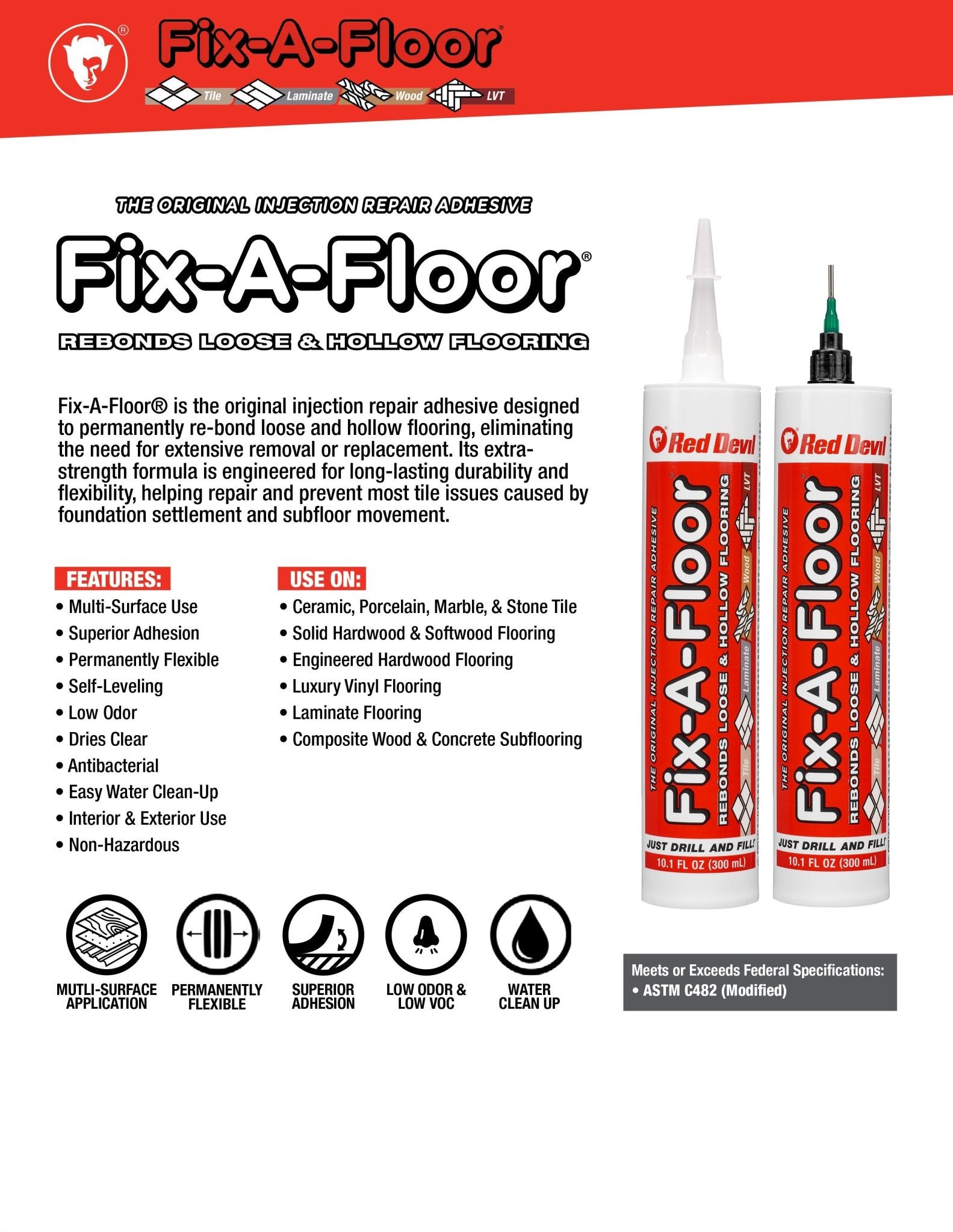 FIX-A-FLOOR 300mL - Bonding Adhesive for Loose and Hollow BOX 12 UNITS - FMV TILES & BATHROOMS