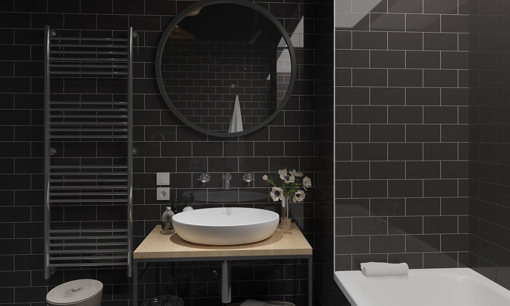 Flat Metro Tiles, Gloss Black Ceramic Wall Tile 200x100mm - FMV TILES & BATHROOMS