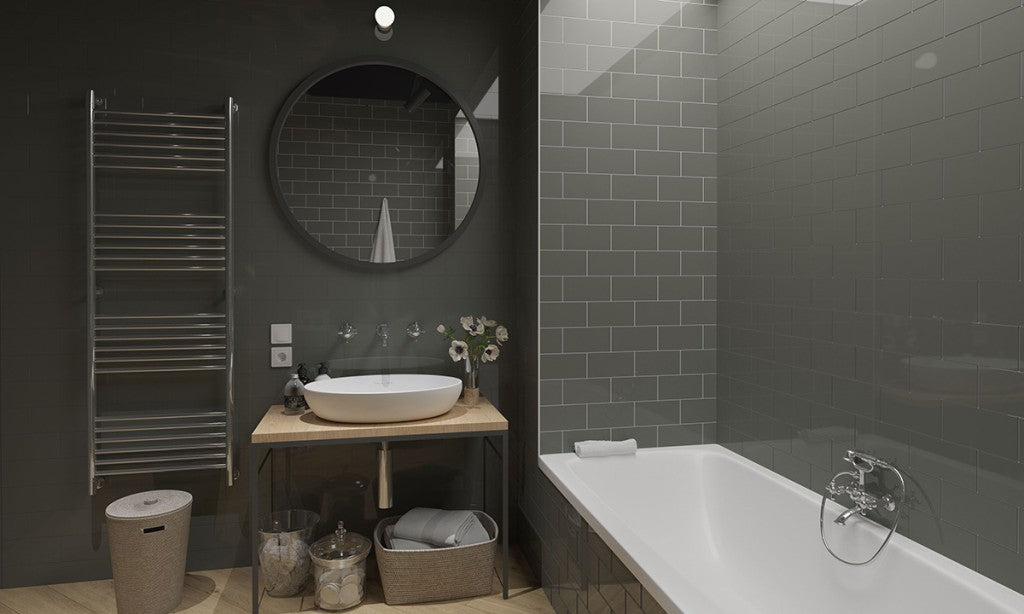 Flat Metro Tiles, Gloss Dark Grey Ceramic Wall Tile 200x100mm - FMV TILES & BATHROOMS