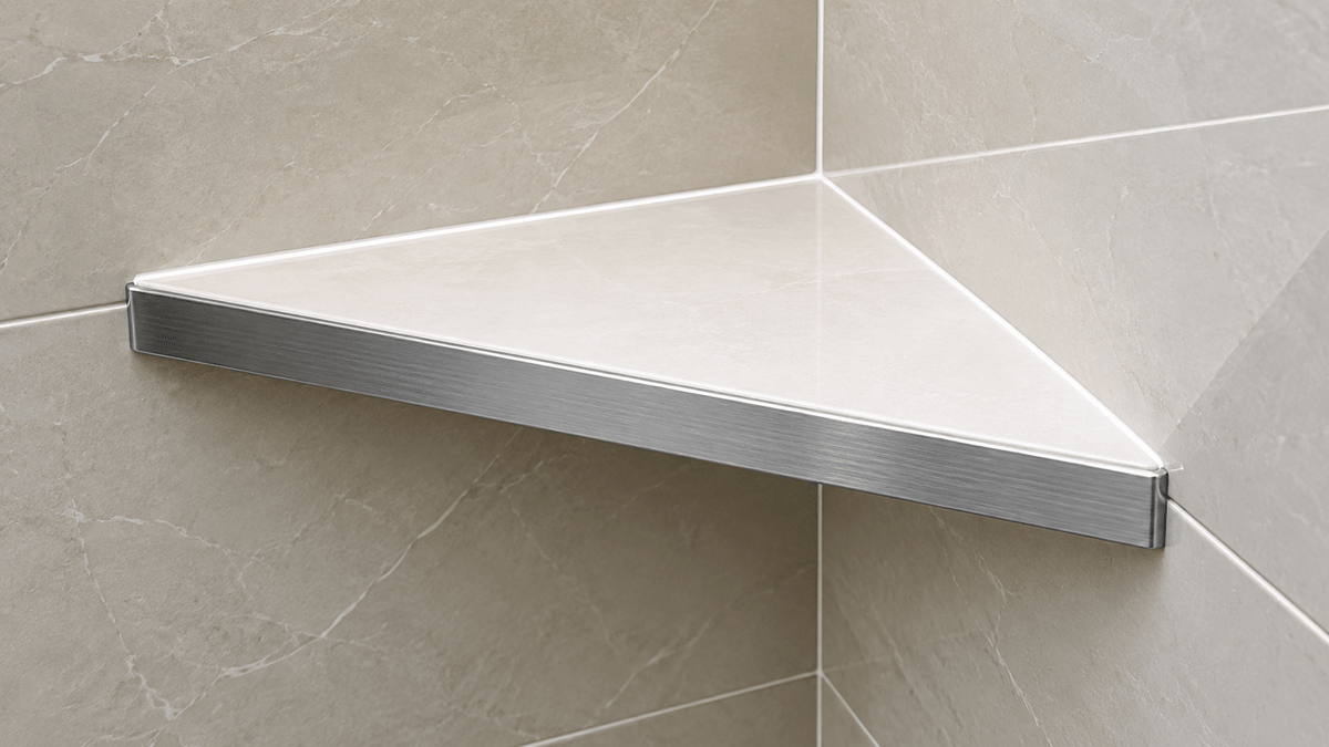 Genesis Triangle XL Aluminium Shower Shelves (346x221x16x1.5mm) Various Colours - FMV TILES & BATHROOMS