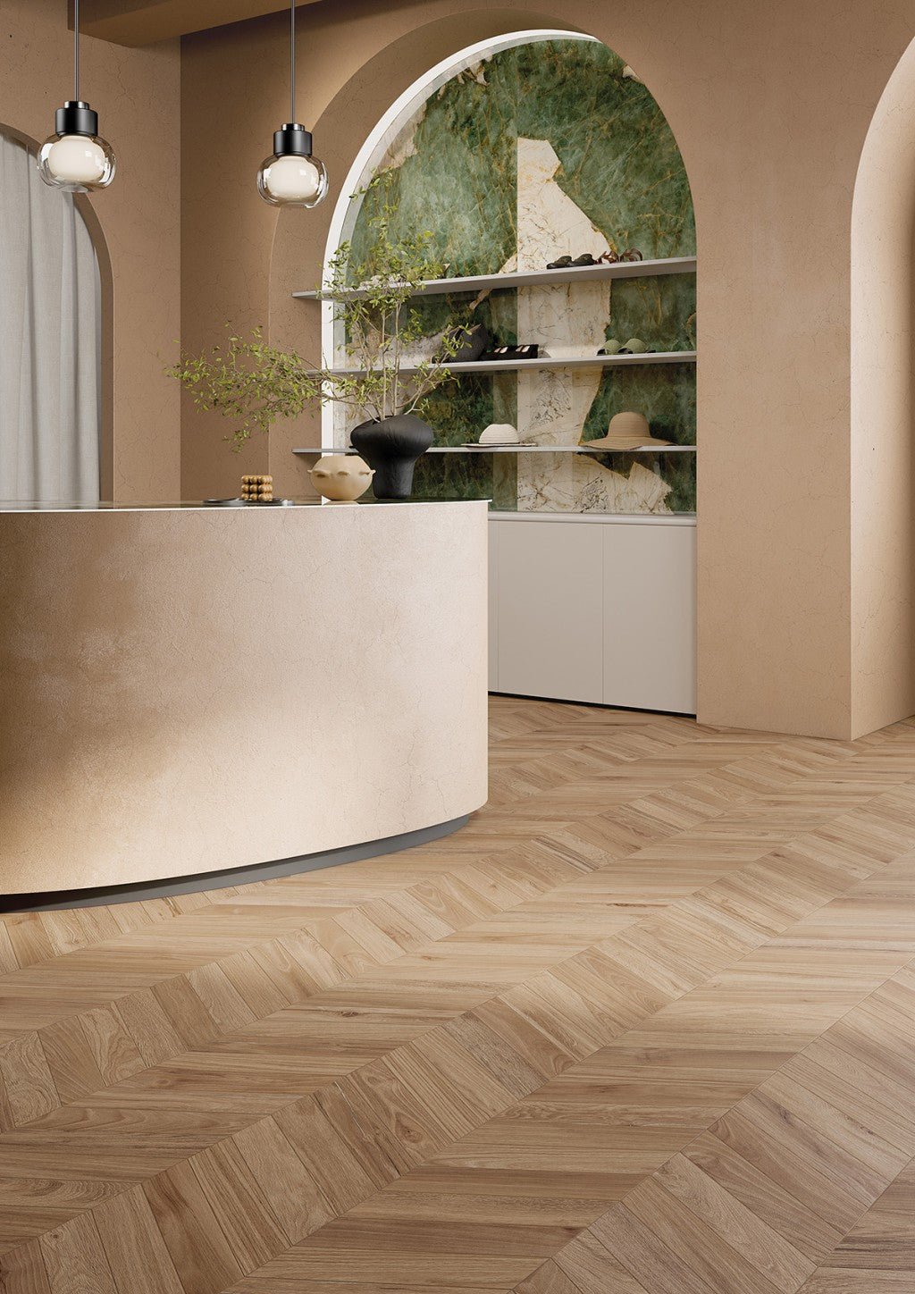Honey Wood Chevron Mix Porcelain Floor and Wall Tile 75x407mm - FMV TILES & BATHROOMS