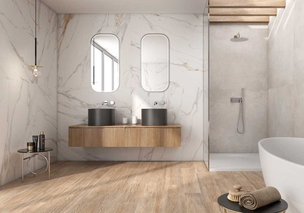 Infinity Calacatta Gold ( Natural OR Polished ) Porcelain Floor and Wall Tile - FMV TILES & BATHROOMS