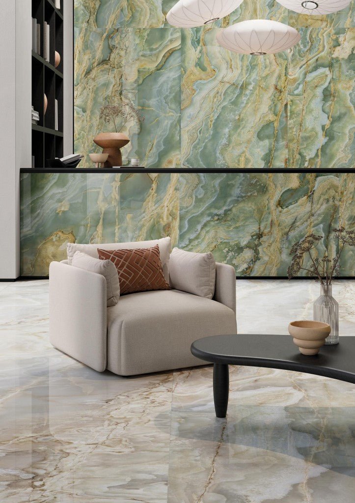 Lavish GG9 Onyx Green and Gold Porcelain Floor and Wall Tile 600x1200x10mm - FMV TILES & BATHROOMS