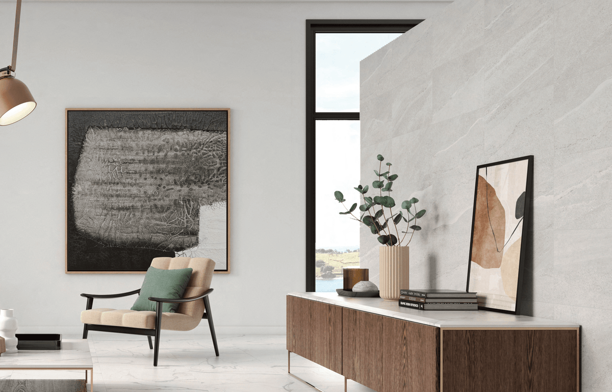 Melia Perla Grey Stone Porcelain Floor and Wall Tile 300x600mm - FMV TILES & BATHROOMS