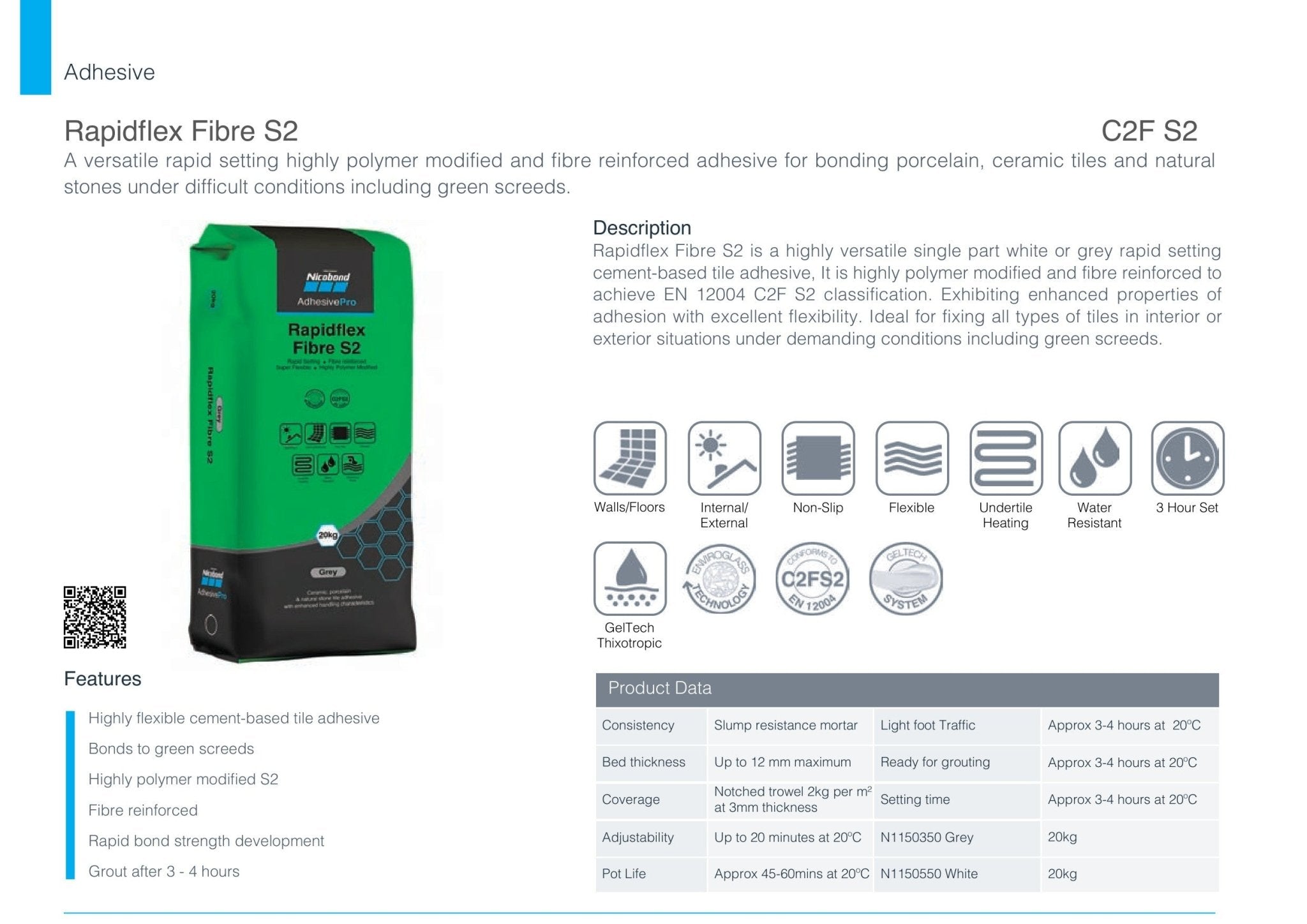 NICOBOND RAPIDFLEX FIBRE S2 WHITE 20KG - Pallet Deal - FMV TILES & BATHROOMS