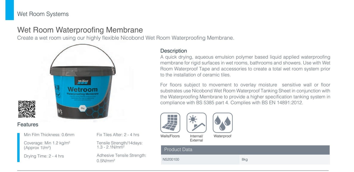 NICOBOND WET ROOM WATERPROOFING MEMBRANE 8KG - FMV TILES & BATHROOMS