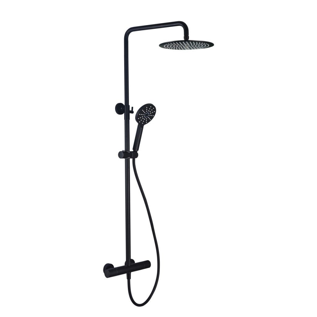 Noir Matt Black V Series Cool Touch Thermostatic Shower Mixer, Round Head - FMV TILES & BATHROOMS