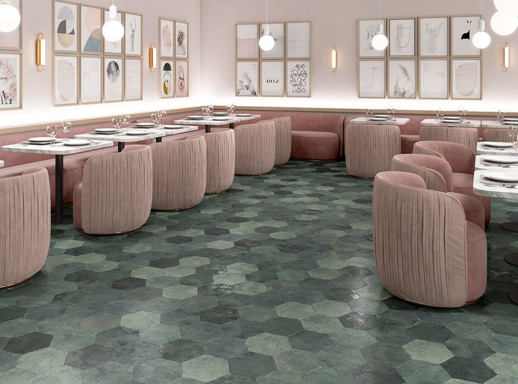 Organic Hexagon Decorated Porcelain Floor and Wall Tile 230x270mm - FMV TILES & BATHROOMS
