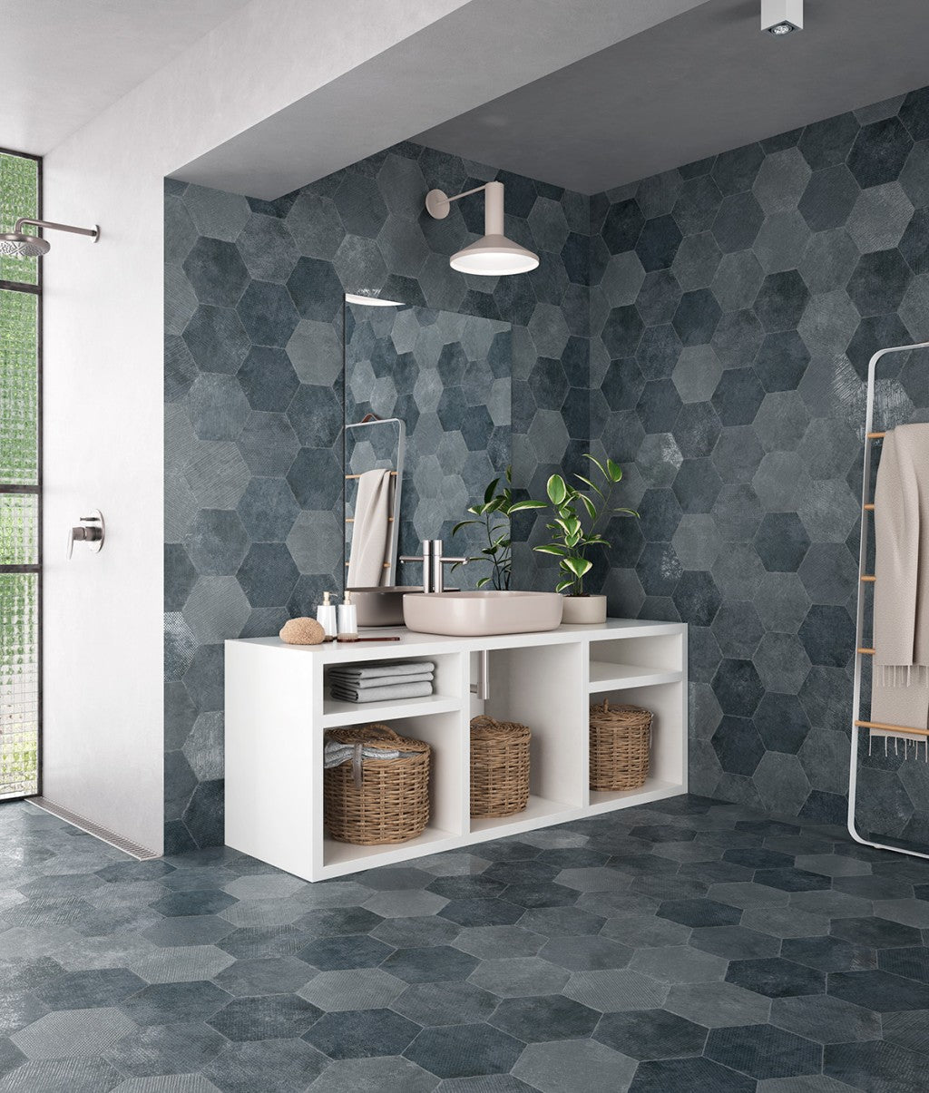 Organic Hexagon Decorated Porcelain Floor and Wall Tile 230x270mm - FMV TILES & BATHROOMS