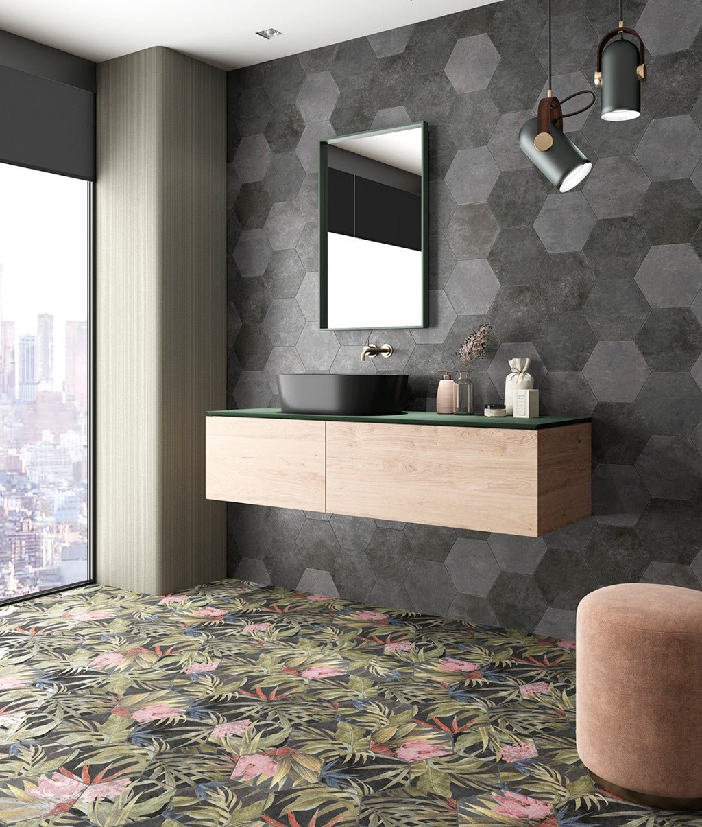 Organic Hexagon Decorated Porcelain Floor and Wall Tile 230x270mm - FMV TILES & BATHROOMS
