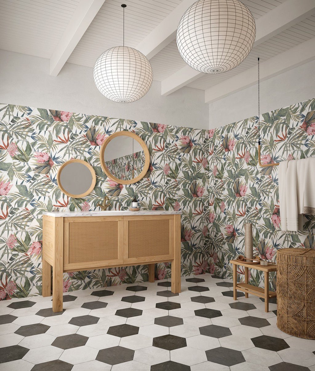 Organic Hexagon Decorated Porcelain Floor and Wall Tile 230x270mm - FMV TILES & BATHROOMS